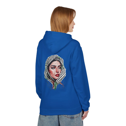 Palestine Woman Art Hoodie Unisex - Keffiyeh Scarf Dual-Sided Graphic Pullover